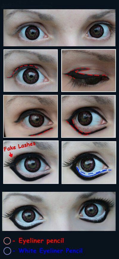 Anime Make-up, Fantasy Make-up, Halloween Make-up Looks, Scary Doll, Scene Makeup, Manga Eyes, Make Up Tutorials, Halloween Tutorial, Anime Makeup