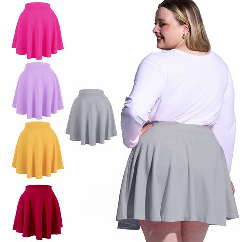 High Waisted Skater Skirt Plus Size-Grey丨Moon Wood