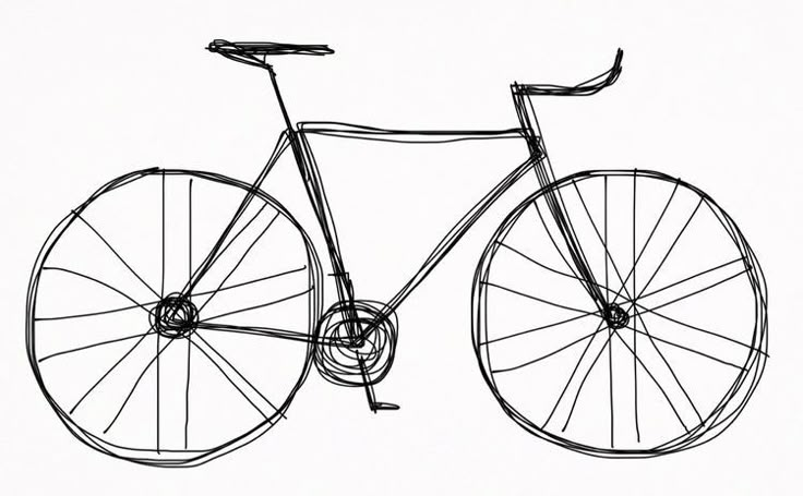 a black and white drawing of a bicycle