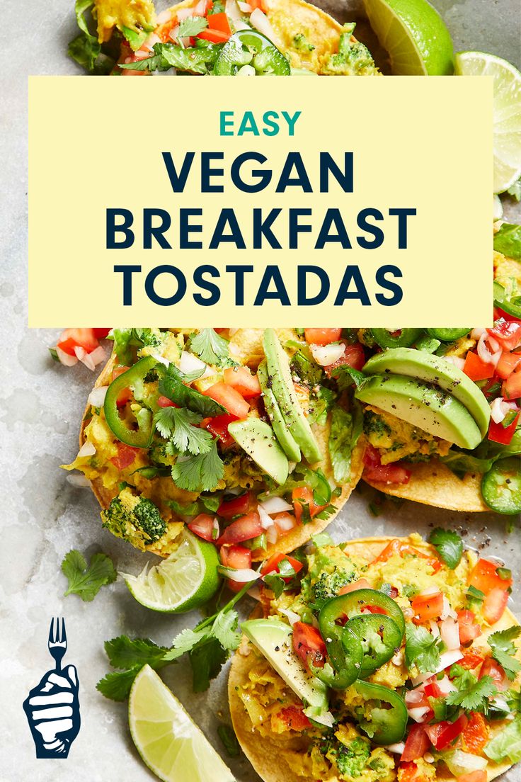 vegan breakfast tostadas with avocado and salsa