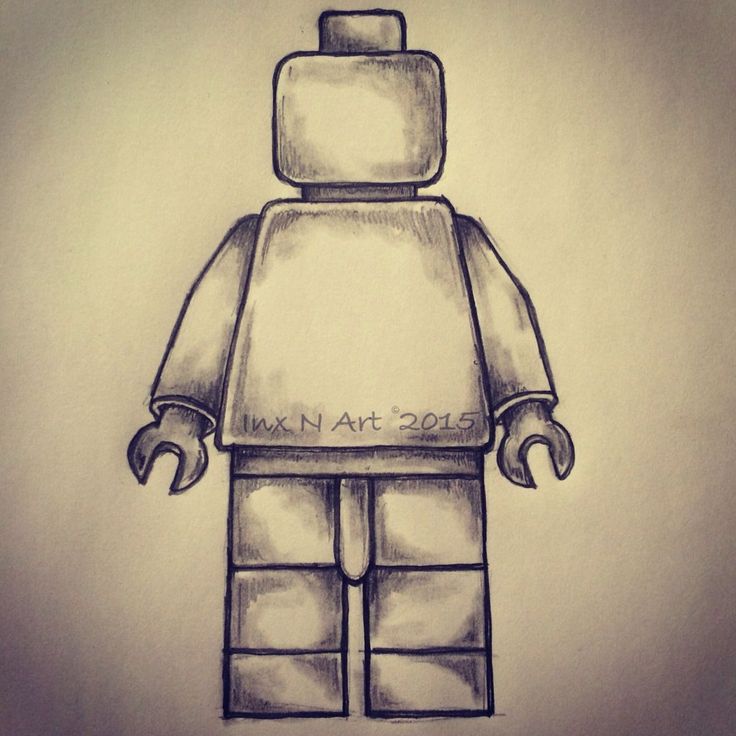 a drawing of a lego man with one hand on his hip