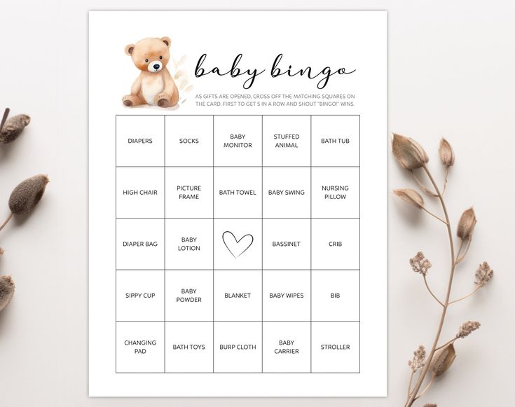 Looking for a fun and interactive game for your gender neutral bear-themed baby shower? This adorable and fun-filled game is perfect for any baby shower celebration, suitable for both baby boys and baby girls. Featuring cute bear illustration, this Bingo game will keep your guests entertained as they mark off items while gifts are being opened.  THIS LISTING INCLUDES 1x Page with Instructions 1x Page with Markers 60x Unique Bingo Cards 35x Calling Cards (for playing traditional Bingo) DOCUMENT S Baby Bingo Game, Sprinkle Activities, Teddy Bear Baby Shower Theme, Gender Reveal Baby Shower Themes, Gift Opening, Bear Baby Shower Theme, Baby Bingo, Baby Bath Toys, Baby Shower Bingo