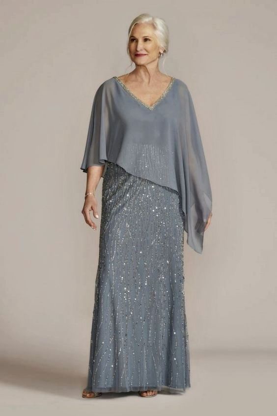 Chiffon Capelet, Grandma Dress, Womens Sequin Dresses, Chiffon Summer Dress, Mother Of The Bride Dresses Long, Mother Of Bride Outfits, Sheath Gown, Mother Of Groom Dresses, Oleg Cassini