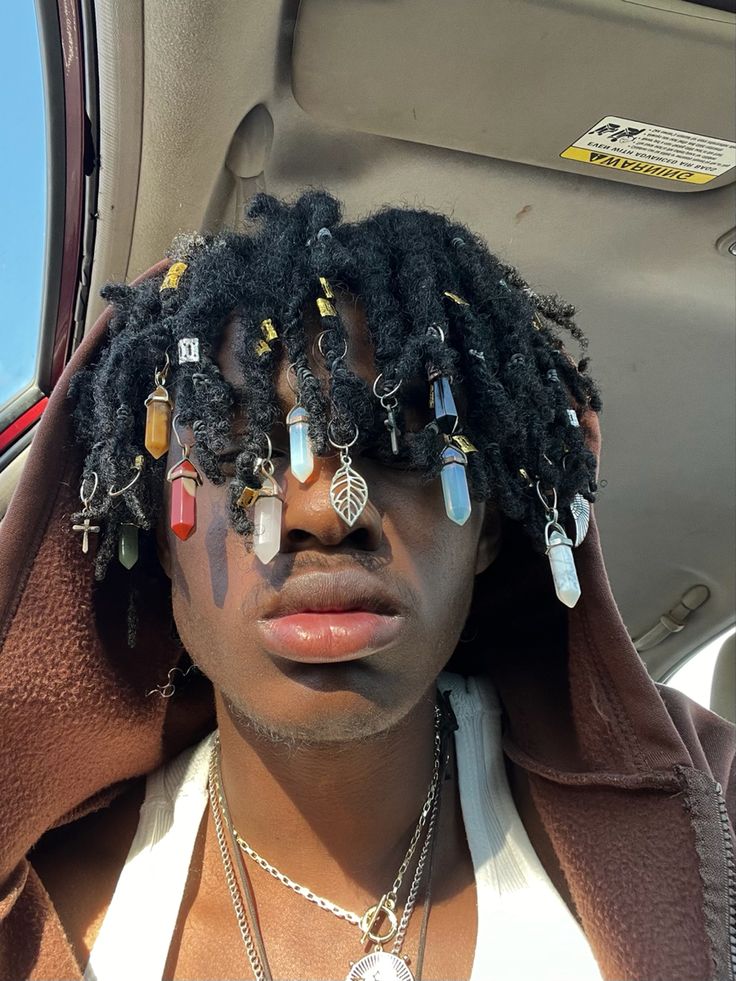 Dreads Styles For Short Dreads, Different Dreads Styles For Men, Men African Hairstyles, Black Dread Hairstyles, Cool Black Hairstyles Men, Pigtail Locs Men, Short Loc Inspiration, Crystals In Locs Guys, Coiled Hair Men