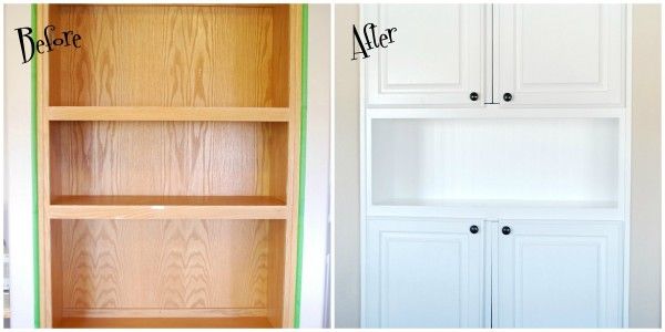 the before and after pictures show how to paint cabinets