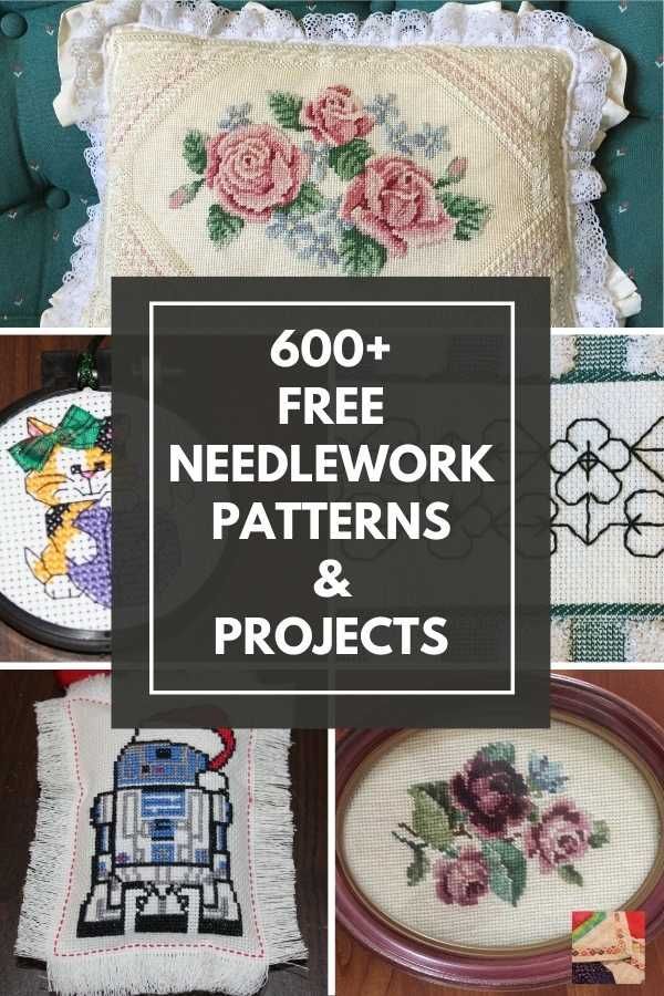 needlework patterns and projects with text overlay