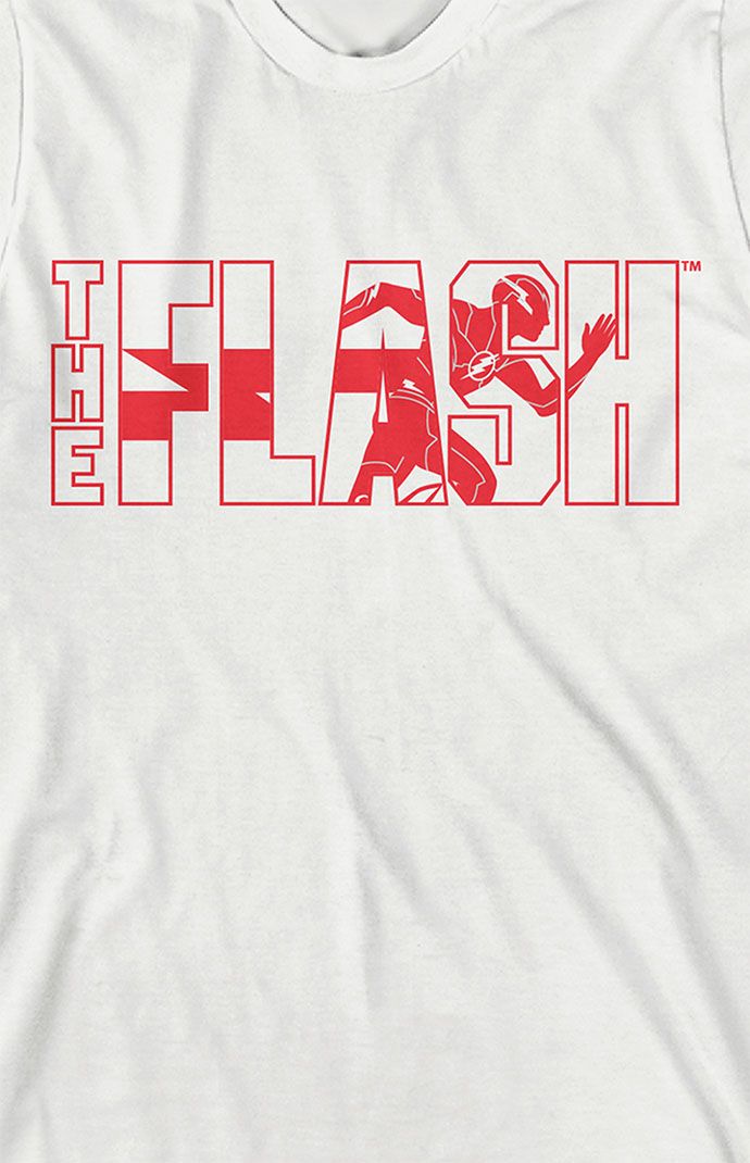 Online Only! Bring your style up to speed with this Kids The Flash Movie T-Shirt. The shirt features The Flash running through white letters with red outlines that spell out his name. The tee comes in a white short-sleeve crew neck. Fans of the Flash Movie will love this comfy t-shirt.


	Solid color tee
	Short sleeves
	Crew neckline
	Front graphic
	Regular fit
	100% cotton
	Machine washable White Tops With Letter Print For Fan Merchandise, Fan Apparel Crew Neck Top With Logo, White Text Print Top For Fan Merchandise, Red Logo T-shirt With Short Sleeves, White Team Spirit T-shirt With Logo, White Team Spirit T-shirt With Logo Print, The Flash Running, The Flash Movie, Flash Running