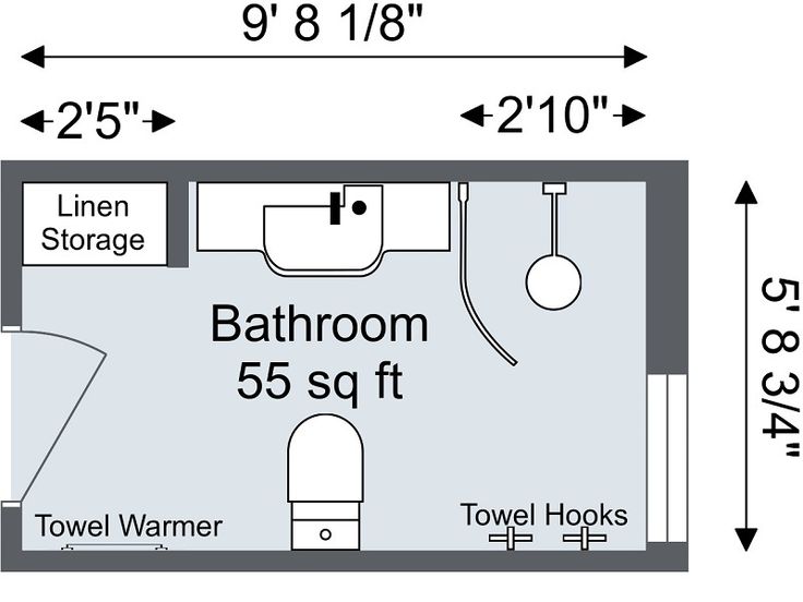 a bathroom floor plan with measurements for each room