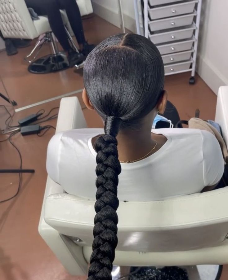 Back Ponytail Weave Slick, Slick Ponytail Outfit, Two Slick Back Braided Ponytail Weave, 2 Slick Back Braids, Braided Slick Back Ponytail, Slick Ponytail Braid, Middle Part Braid Ponytail, Middle Part Braided Ponytail, Slick Braided Ponytail