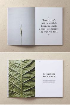 two pages from the book nature isn't just beautiful, it doesn't change the way we feel