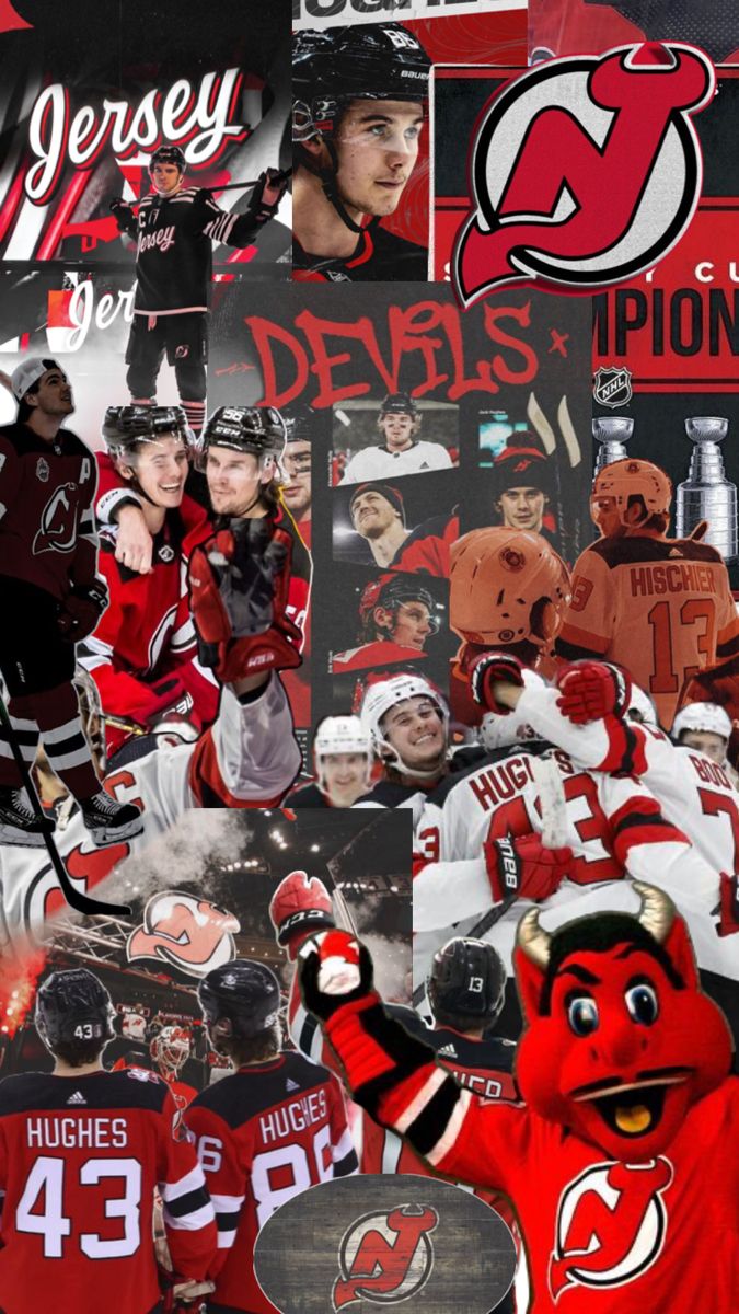 a collage of hockey players and their mascot