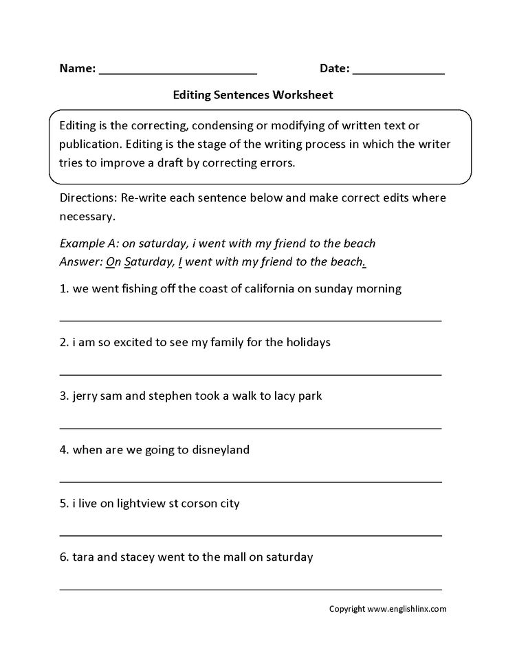 the worksheet for editing sentences