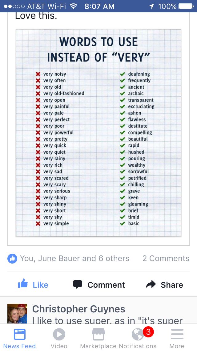 a facebook page with the words to use instead of very important things in it's content