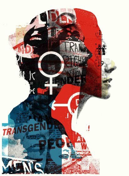 a woman's face with many different symbols and words all over her head, including the word transcend