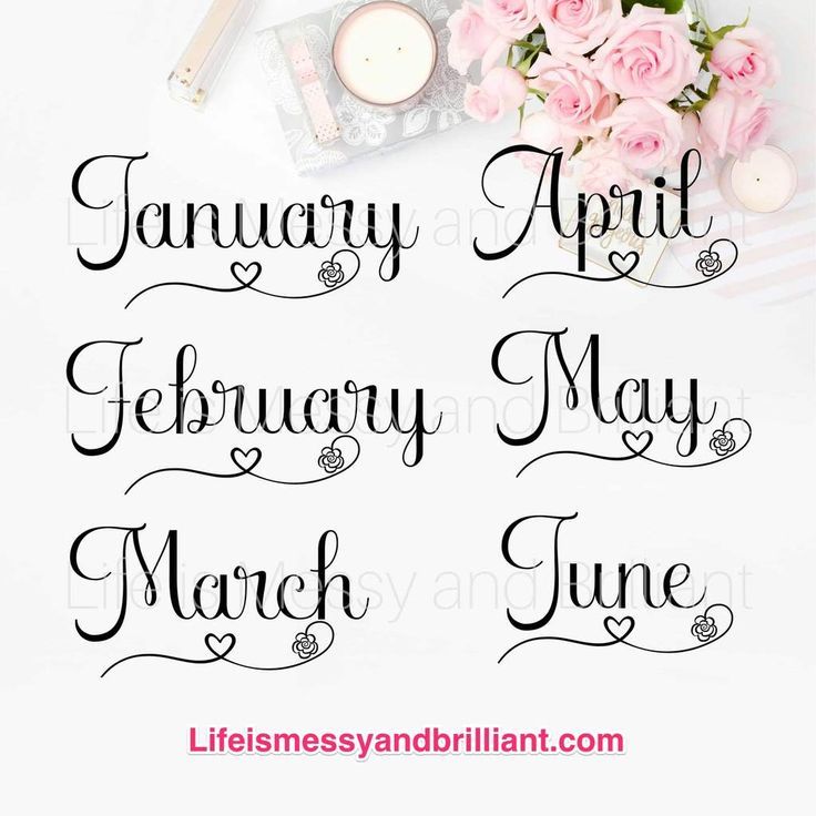 some pink flowers and candles on top of a white table with the words january, february,