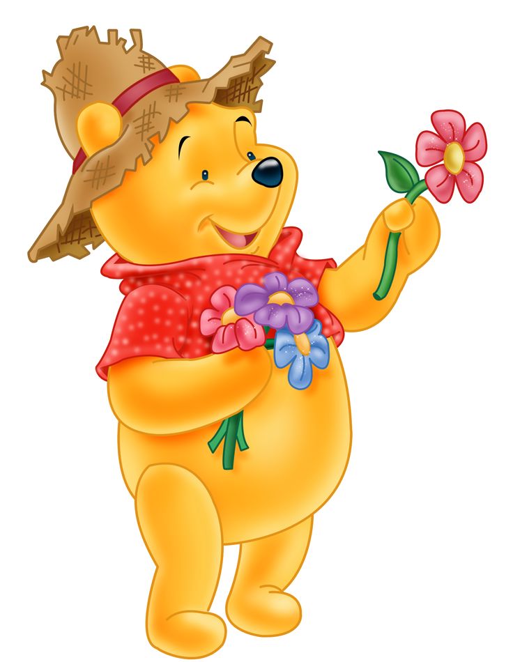 a winnie the pooh character holding flowers