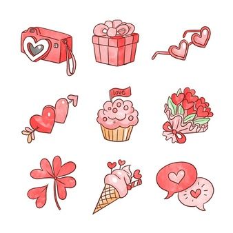 valentine's day doodles with hearts, flowers, gifts and other things to draw