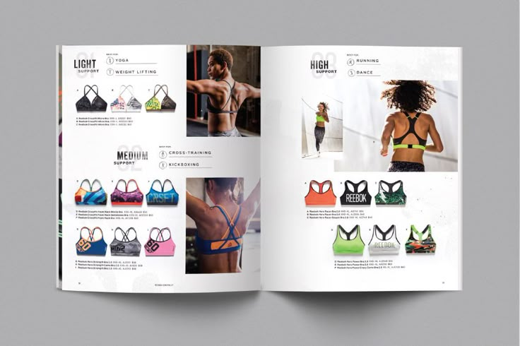 an open book with pictures of women's sports bras