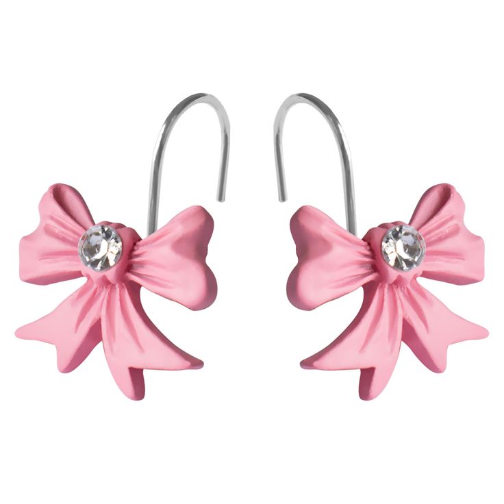 pair of pink bow earrings with crystal stone