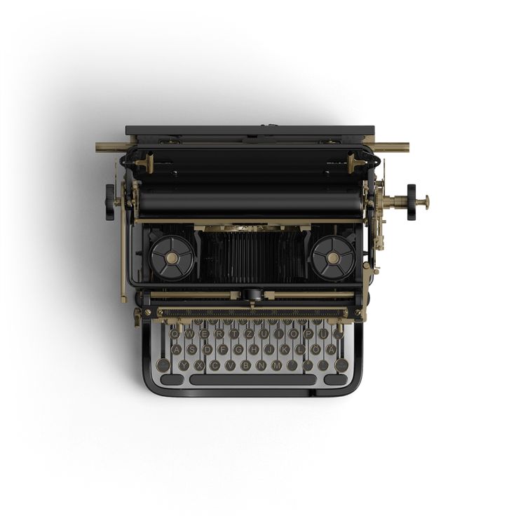 an old - fashioned typewriter is shown on a white background with clippings