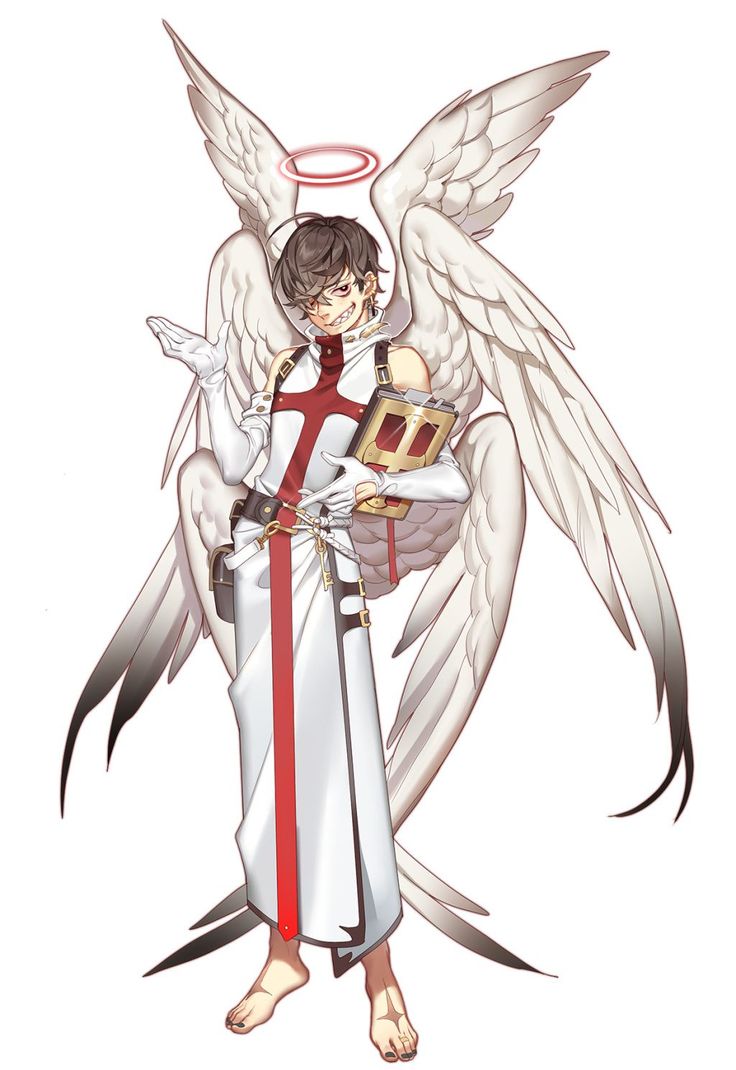 an anime character with angel wings holding a box