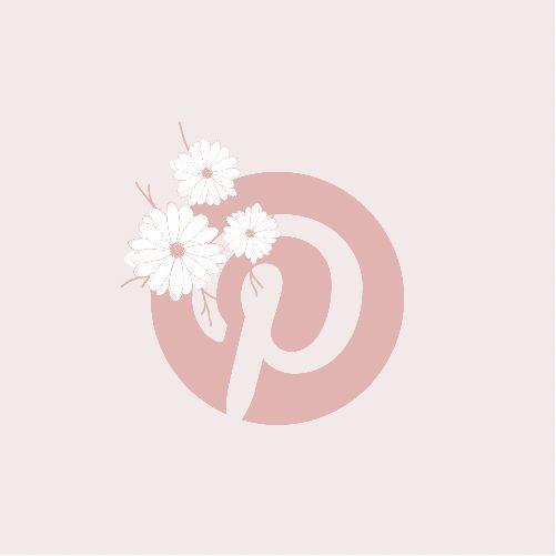 a pink and white logo with flowers in the center on a light pink background that says p