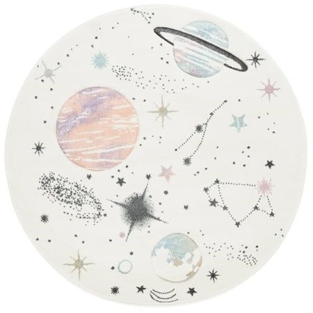 a round rug with planets and stars on it