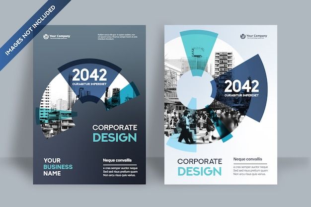 two brochures for corporate business with blue and green shapes on the front cover