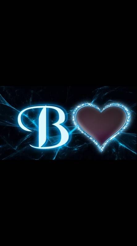 two hearts with the letter b in blue and red glowing on them, against a black background