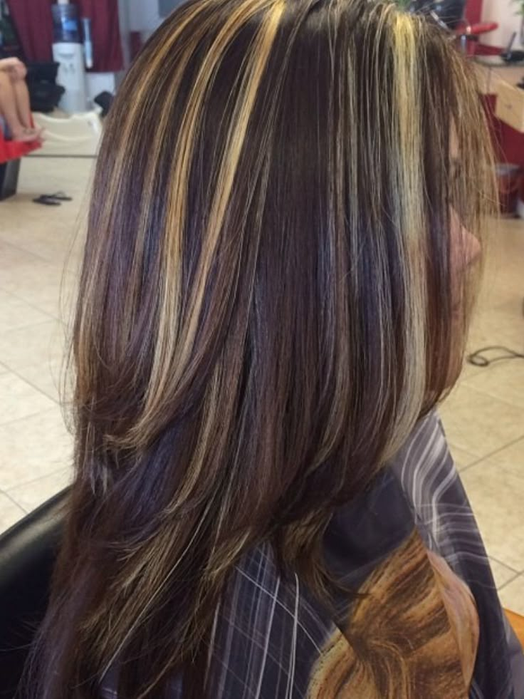 Black Hair Caramel Highlights, 2000s Chunky Highlights, Long Hair Highlights, Highlights For Dark Brown Hair, Blonde Highlights On Dark Hair, Haircuts For Long Hair With Layers, Brown Hair Inspo, Gorgeous Hair Color, Hair Streaks