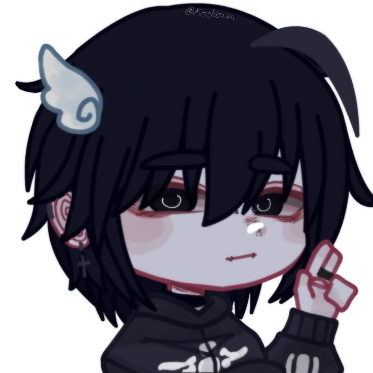 an anime character with black hair and horns