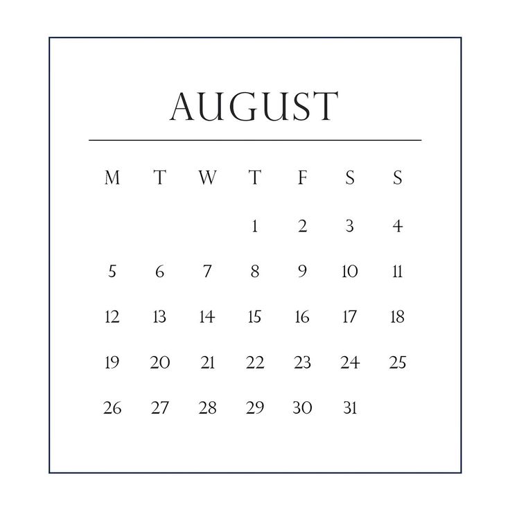 an august calendar with the word august written in black ink on a white paper background