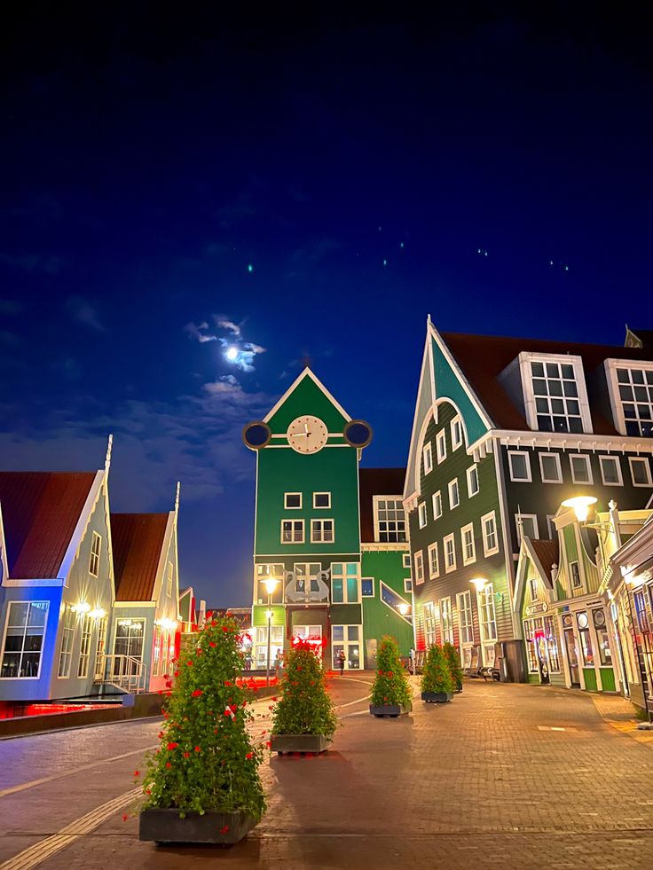 an image of a town square at night