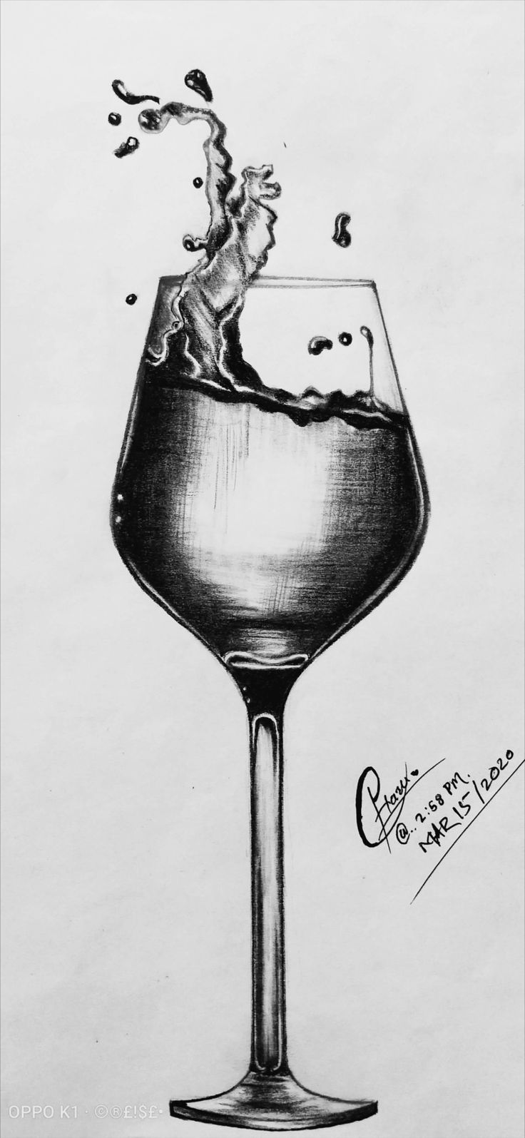 a drawing of a wine glass with water splashing out of the top and bottom