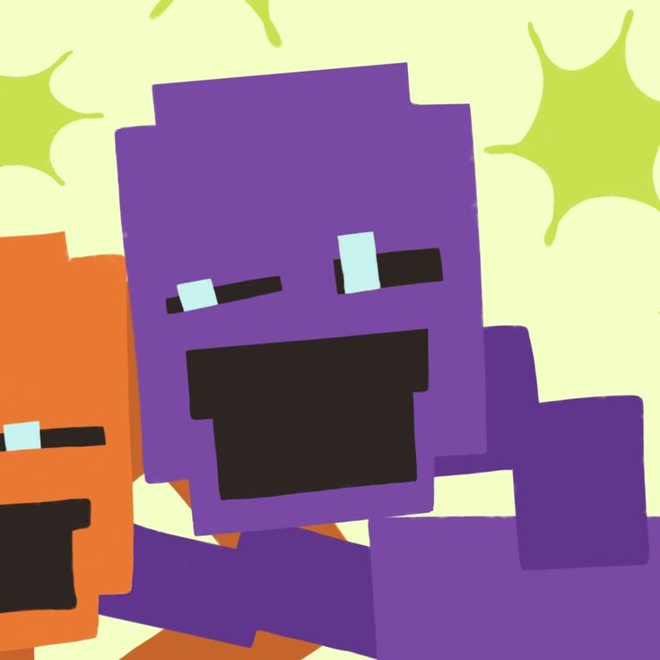 an animated image of two purple and orange cubes, one with eyes on it's face