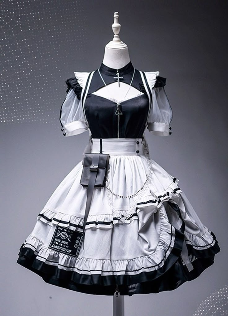 Mesh Sleeve Dress, Shopping Link, Seni Dan Kraf, Old Fashion Dresses, Maid Outfit, Kawaii Fashion Outfits, Maid Dress, Cosplay Outfits, Dress Set