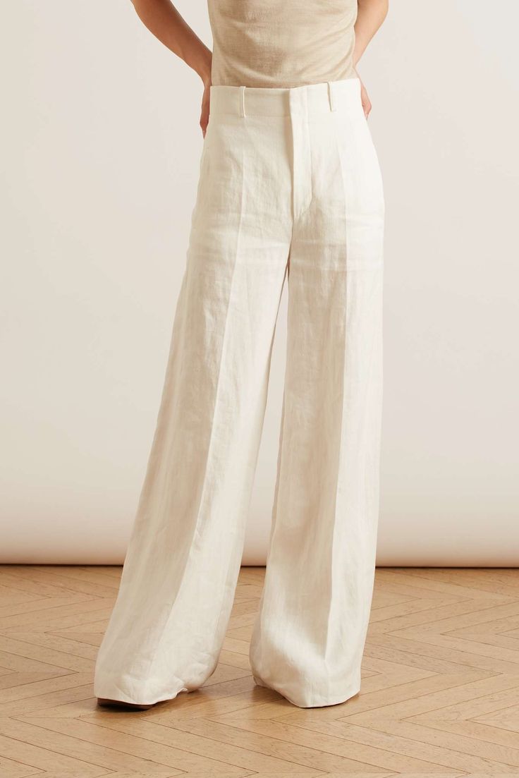 Wide Leg Linen Pants Outfit, Anna Miller, Don Pedro, Linen Pants Outfit, Chloe Clothing, White Linen Pants, Linen Fashion, Wardrobe Tips, Outfits Chic