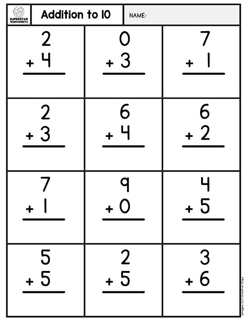 addition to 10 worksheet for kids