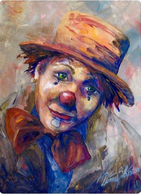 a painting of a clown wearing a hat and tie