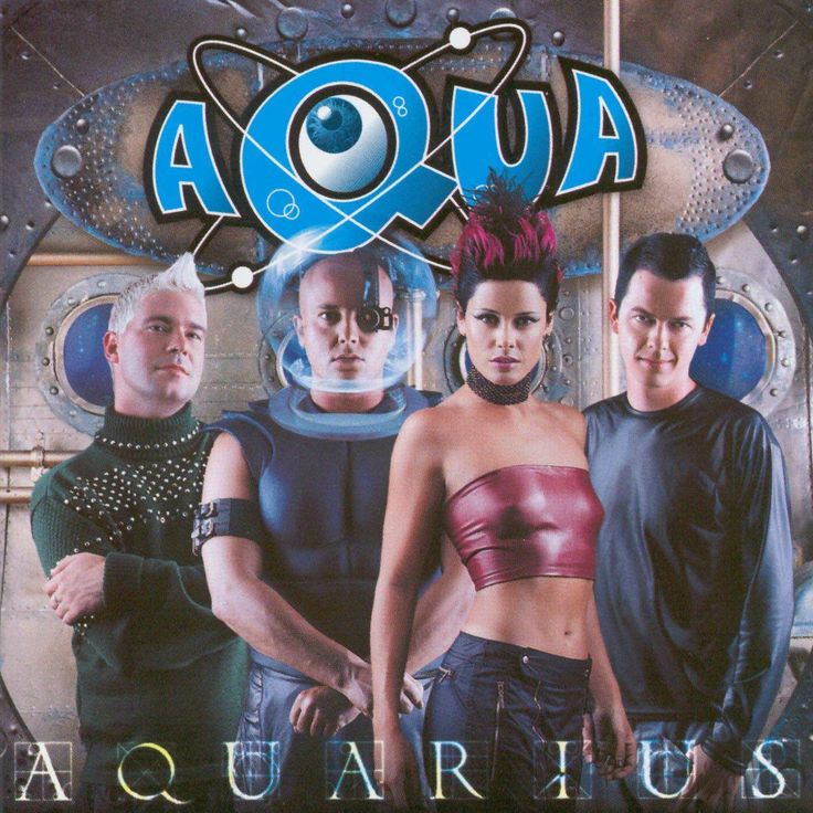 the cover art for aqua, featuring three men and a woman in futuristic garb