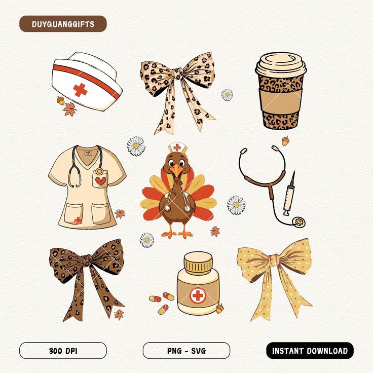 an image of different items that are in the shape of a turkey and nurse's hat