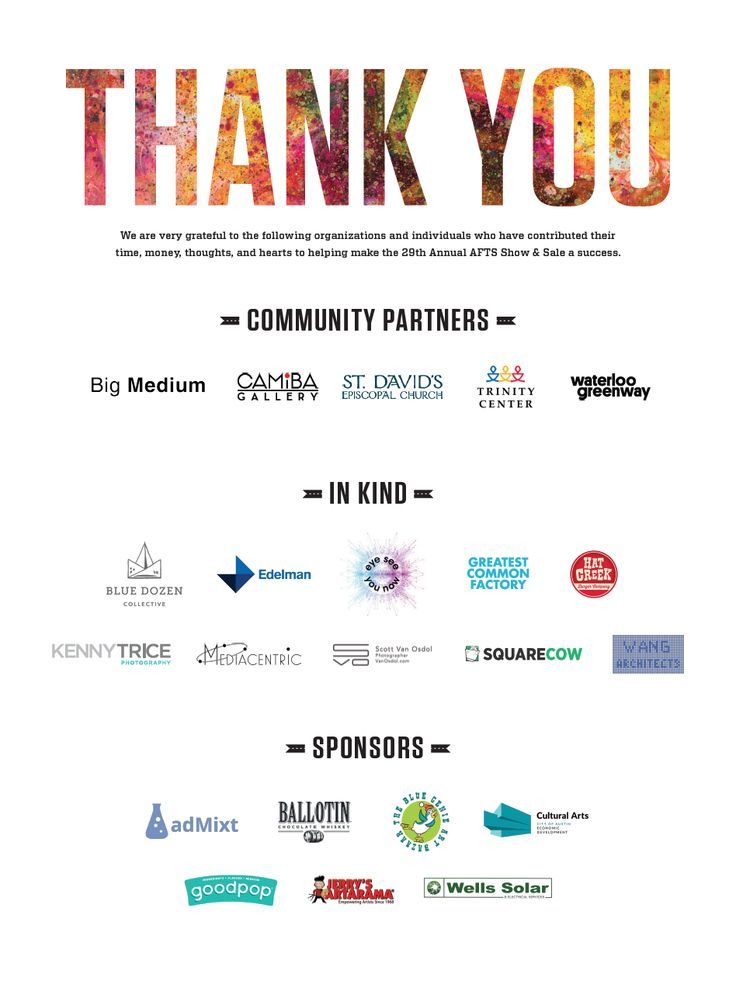 a poster with the words thank you and many different logos on it, including an arrow