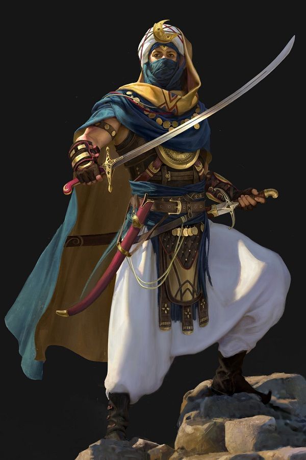 Persian Character Art, Ancient Turkish Clothing, Historical Character Design, Arab Character, Egyptian Warrior, Arabian Knights, Persian Warrior, الفن الرقمي, Heroic Fantasy