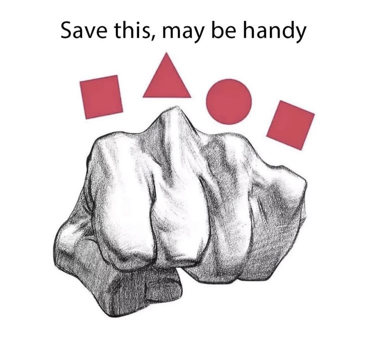 a black and white drawing of a rock with red rectangles on it that says save this, may be handy