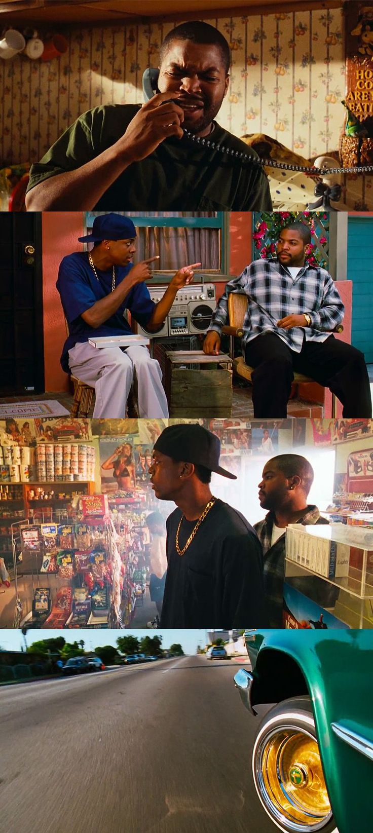 the collage shows two men sitting in front of a car