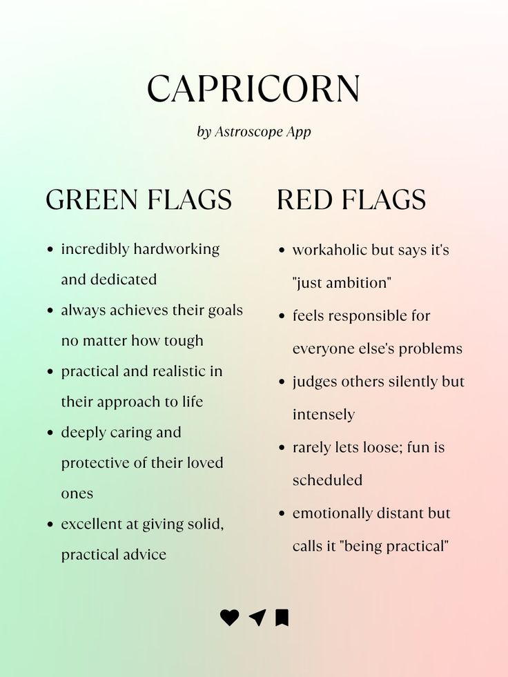 the words capricorn and green flags are shown in black on a white background