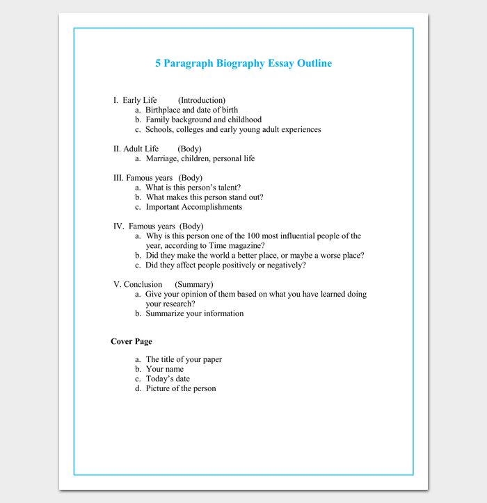 an outline for a research paper with the title and page numbers in blue on it