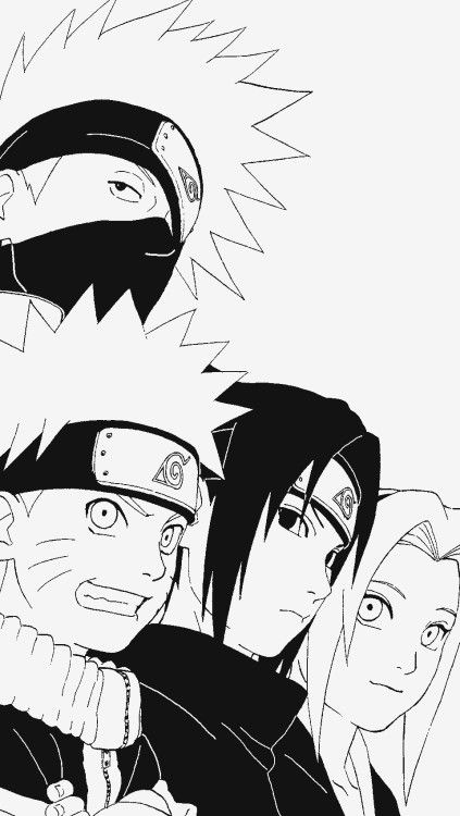 the naruto family is drawn in black and white