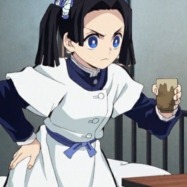 an anime character holding a cup in her hand