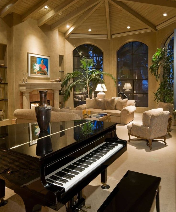 Piano room ideas_8 Grand Piano Decor, Piano Room Design, Piano Room Ideas, Grand Piano Living Room, Grand Piano Room, Piano Room Decor, Piano Living Rooms, Mansion Living Room, Piano Aesthetic